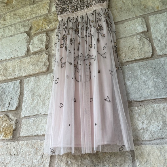 Aidan Mattox Pink Blush Embellished Beaded Floral Tea Length Dress - Picture 13 of 17